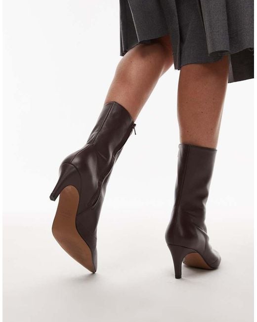 TOPSHOP Black Neeve Premium Leather High Heeled Ankle Boots