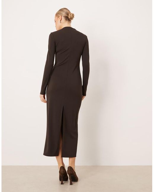 Mango Brown Slash Neck Long Sleeve Maxi Dress