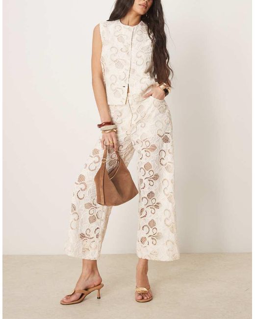ASOS Natural Premium Culottes Co-ord With Floral Cutwork