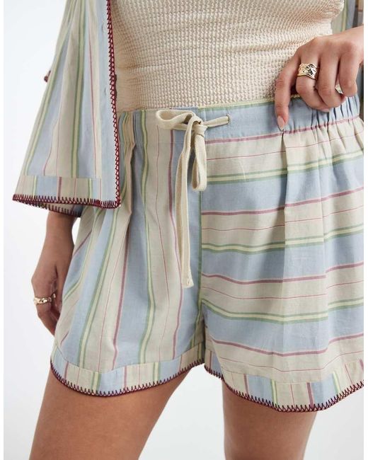 ASOS White Asos Design Curve Sasha Beach Short Co Ord With Stitch Detail