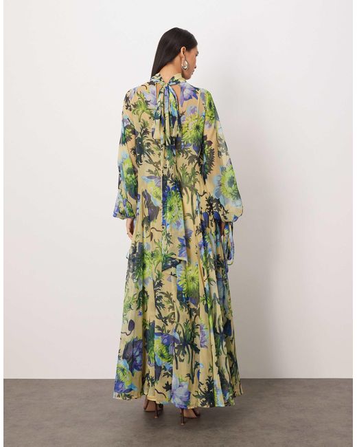 ARRANGE Green High Neck Trapeze Maxi Dress