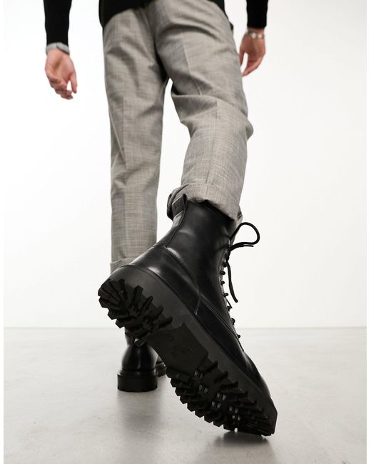 Walk London Black Sully Lace Up Boot for men