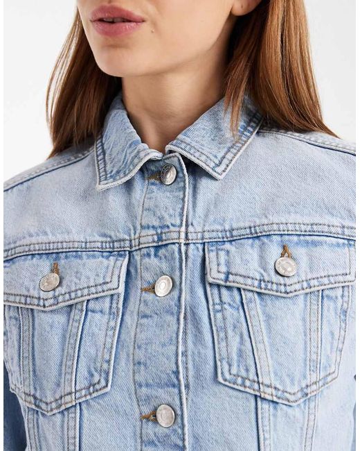 Mango Blue Teen 100% Cotton Cropped Denim Jacket