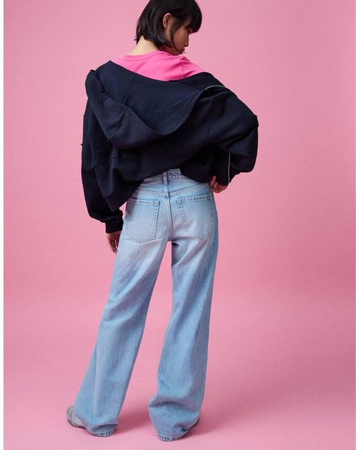 Bershka Pink High-waist Shimmery Straight Wide-leg Jeans