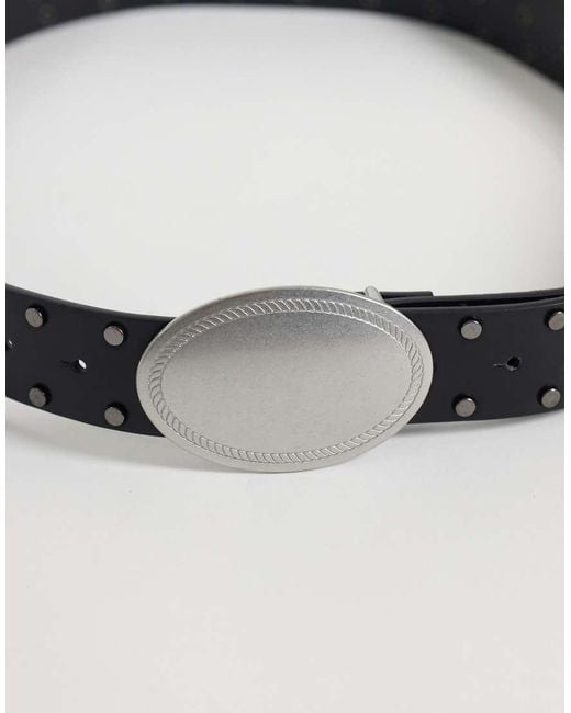ASOS Gray Western Buckle Studded Faux Leather Belt for men