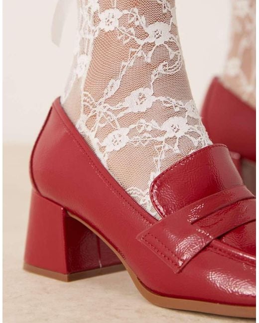 Red heeled loafers deals