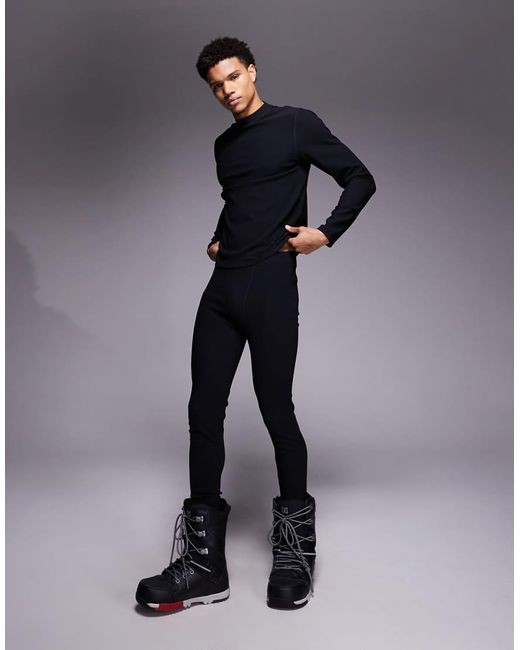 ASOS 4505 Ski & Snow Black Asos 4505 Ski Thermal Ribbed Fleece Back Base Layer Leggings With Sweat Wicking for men