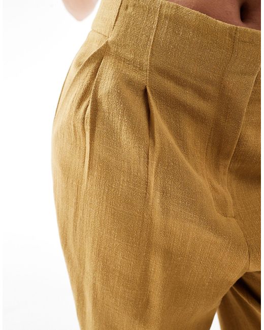 ASOS Natural Asos Design Petite High Waist Seam Detail Trousers With Linen