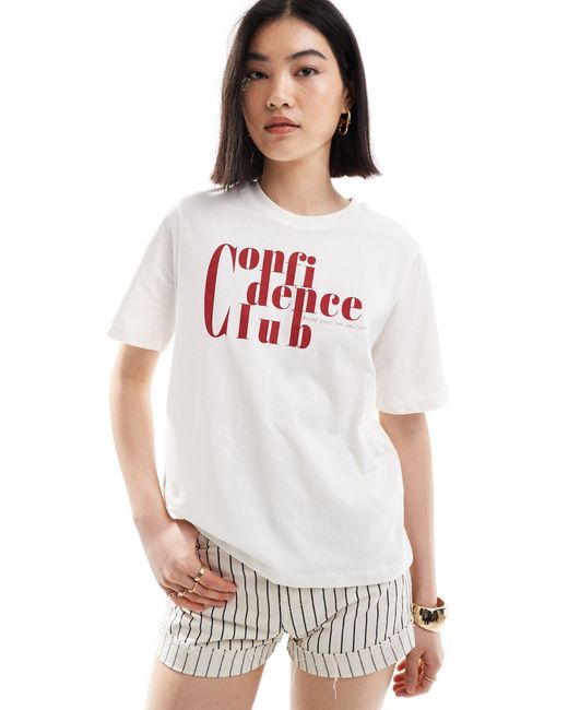 T-shirt coupe carrée à imprimé confidence club ONLY en coloris White