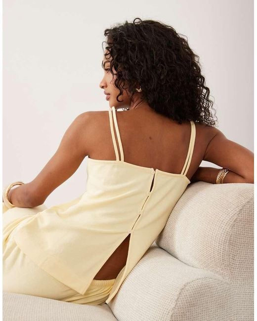 ASOS Yellow Square Neck Cami Top Co-ord With Back Button Detail