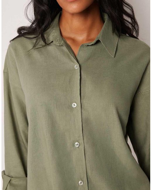 Calzedonia Green Short Linen And Viscose Beach Shirt