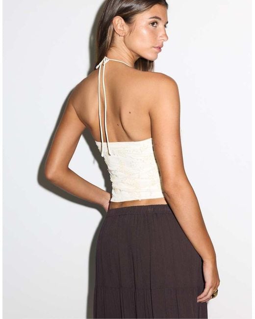 Stradivarius Purple Embroidered Sequin Halter Top