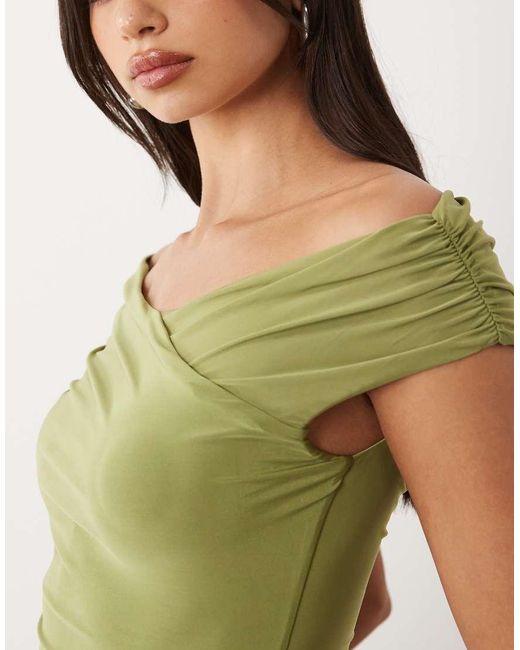 ASOS Green Ruched Shoulder Grazer Top