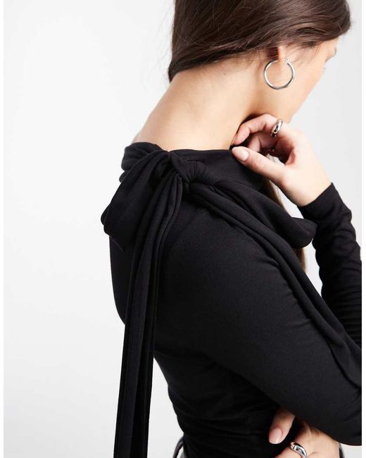 Miss Selfridge Black Bow Detail Off The Shoulder Bodysuit