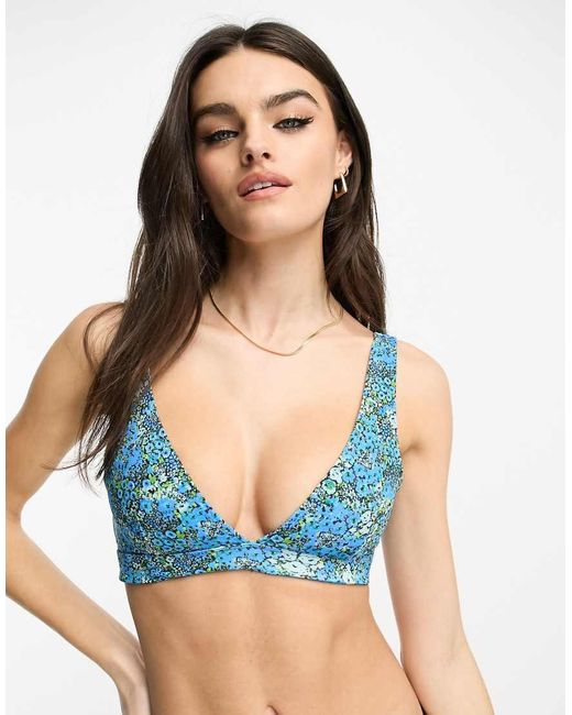 Monki Blue Co-Ord Triangle Bikini Top