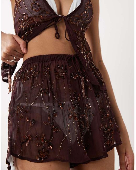 Miss Selfridge Brown Beach Premium Embellished Shorts