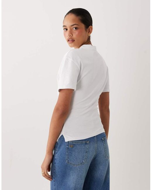 ASOS White Short Sleeve Corset Detail Waist Top