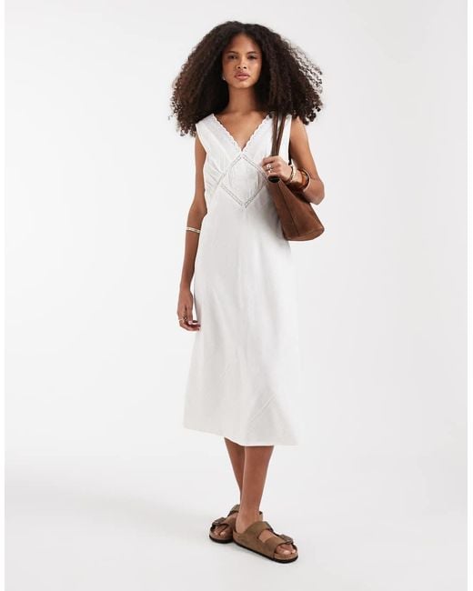 Neon Rose White Midaxi V-neck Lace Detail Dress