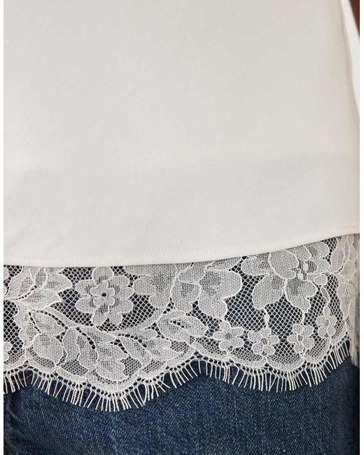 Abercrombie & Fitch White Longline Lace Hem Detail V Front Cami Top