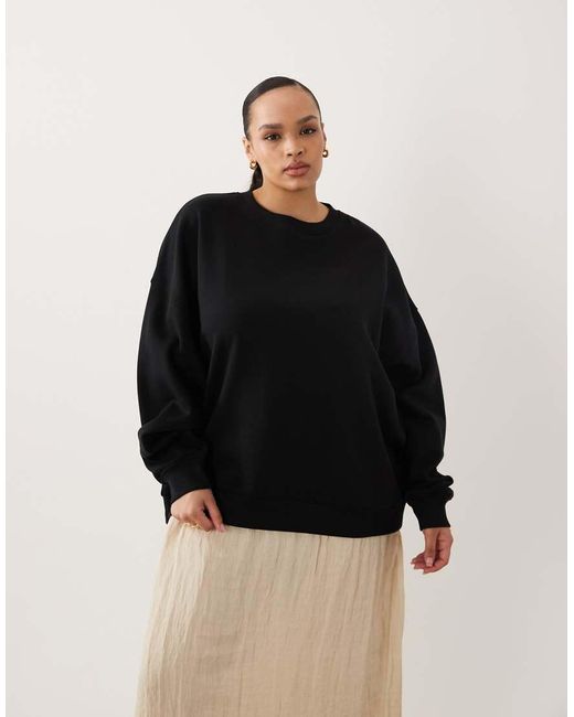 ASOS Black Asos Design Curve Sweatshirt With Hybrid Textured Midi Dress Underlay