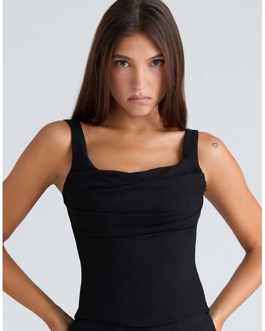 House Of Cb Black The Drape Neck Corset Top