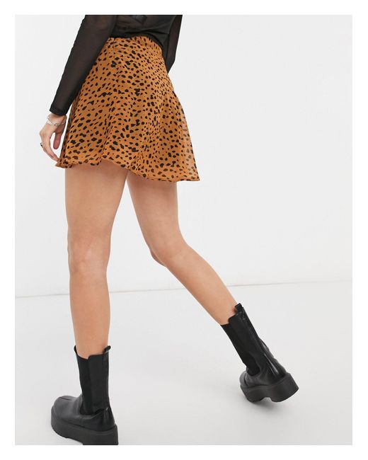 Bershka Mini Animal Print Skater Skirt in Brown | Lyst UK