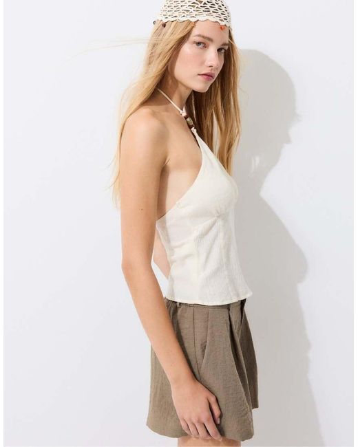 Stradivarius Natural Regular Top With Bead Detail