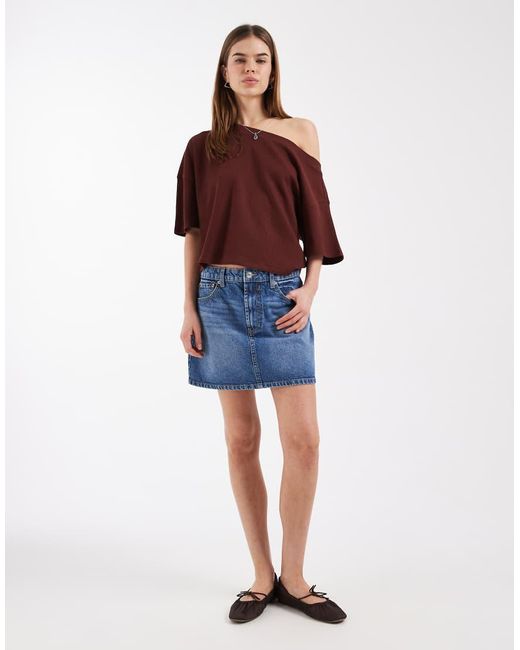 ASOS Red Boxy Off The Shoulder Waffle Knit T-shirt