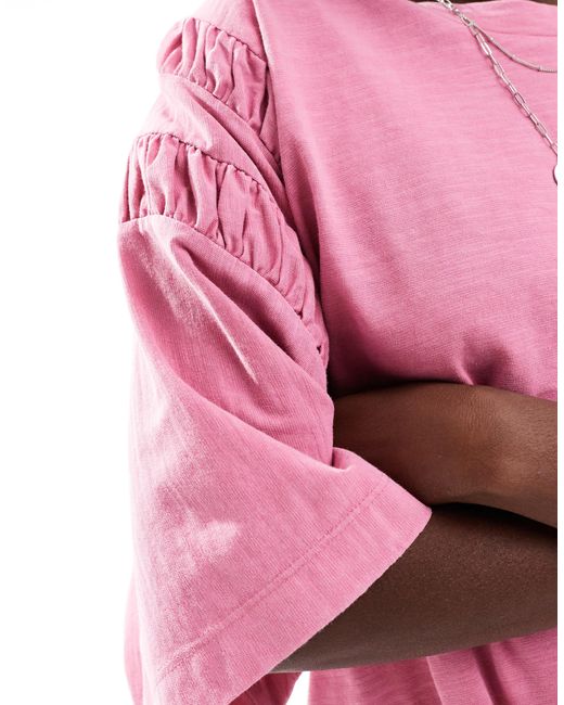 ASOS Pink Oversized T-shirt With Ruched Sleeve Detail