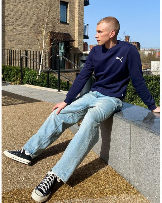 Sudadera básica azul marino con logo PUMA de Algodón de color Azul para  hombre | Lyst