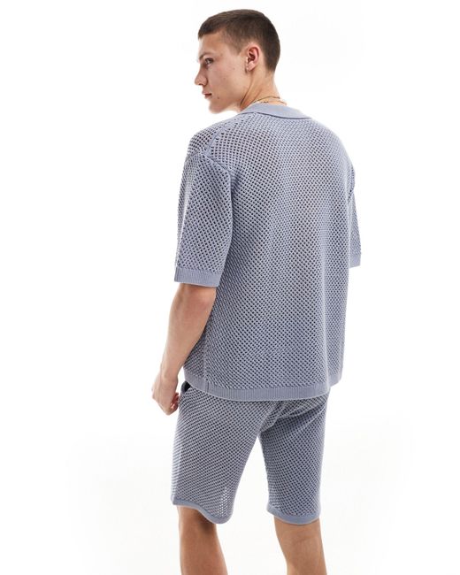 Collusion Blue Knitted Shirt Co-ord for men