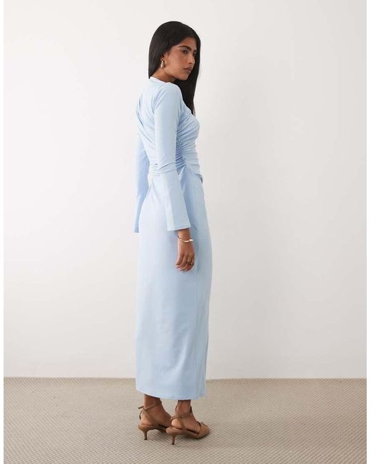 ASOS Blue Asymmetric Drape Slash Neck Maxi Dress