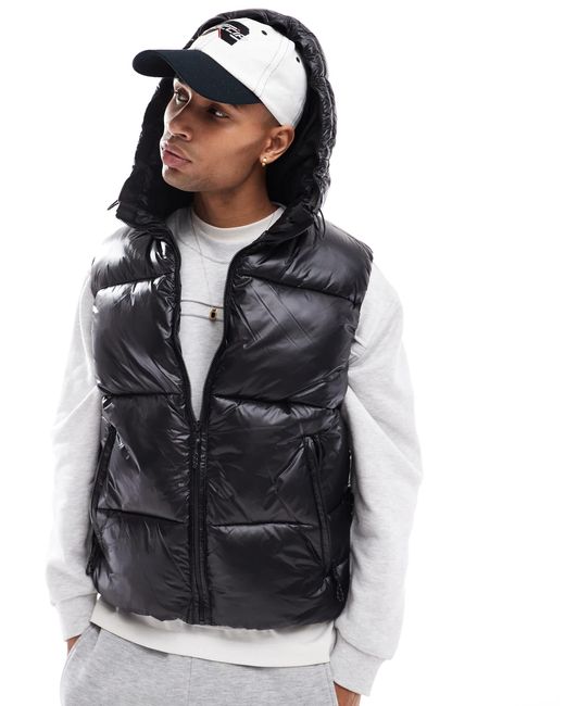 Bershka – weste aus kunstleder in Black für Herren