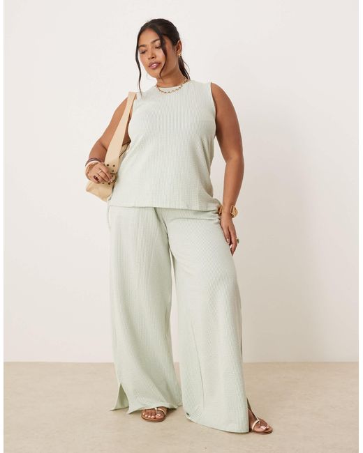 Vila Curve Natural – strukturierte, gestreifte hose