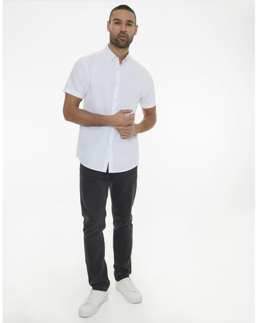 Threadbare White Oxford Cotton Short Sleeve Shirt for men