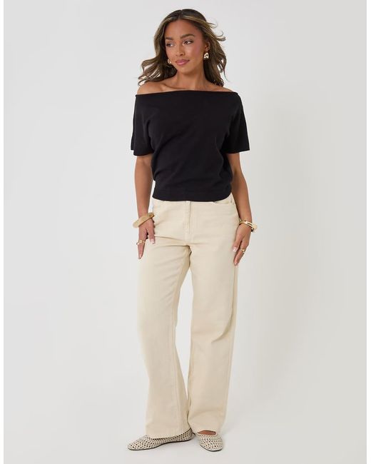 Threadbare Black Short Sleeve Slash Neck Jumper
