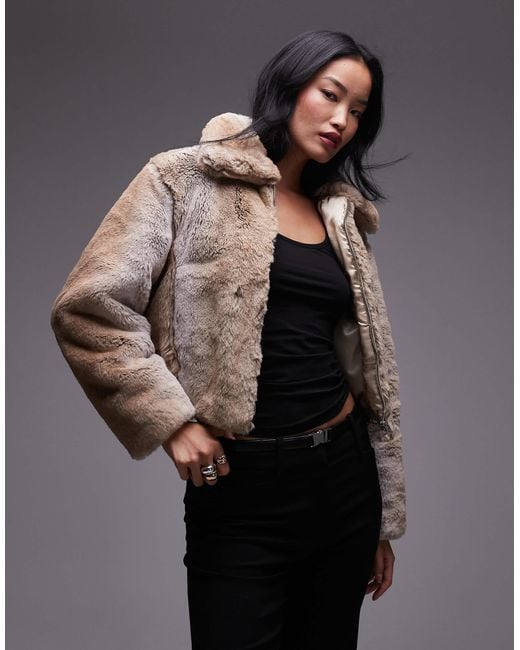 Veste oversize à col en fausse fourrure - beige Mango en coloris Brown