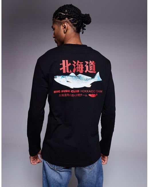 ASOS Ruimvallend T-Shirt Met Lange Mouwen En Grafische Visprint in het Gray voor heren