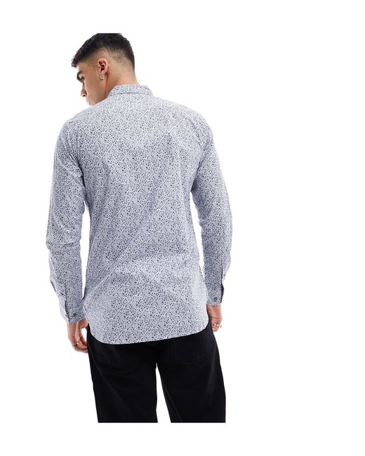 French Connection Gray Long Sleeve Indigo Floral Shirt for men