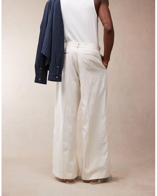 ASOS Losse Nette Broek Van Linnenmix Met Plooien Aan De Voorkant in het Blue voor heren