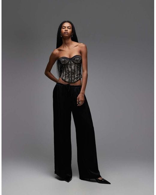 ASOS Black Lace Mix Detail Cupped Corset Top With Boning