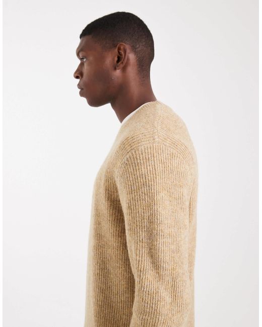 Jack & Jones Premium – flauschiger, gerippter pullover in Natural für Herren