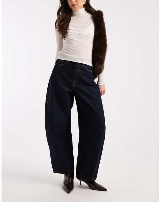 Vero Moda Blue Kaitlin Wide Barrel Jeans With Contrast Stitiching