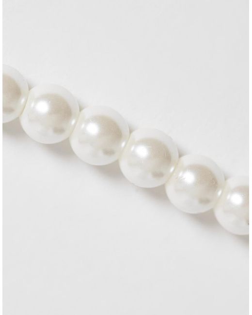 ASOS White Short 6mm Glass Faux Pearl Necklace for men