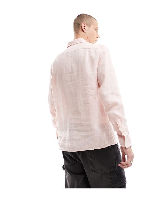 Lacoste Natural Long Sleeve Linen Shirt for men