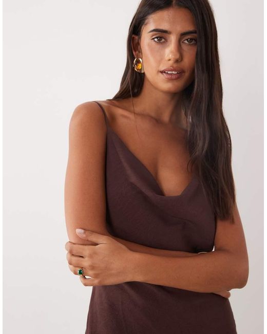 Mango Purple Cowl Neck Strappy Satin Midaxi Dress