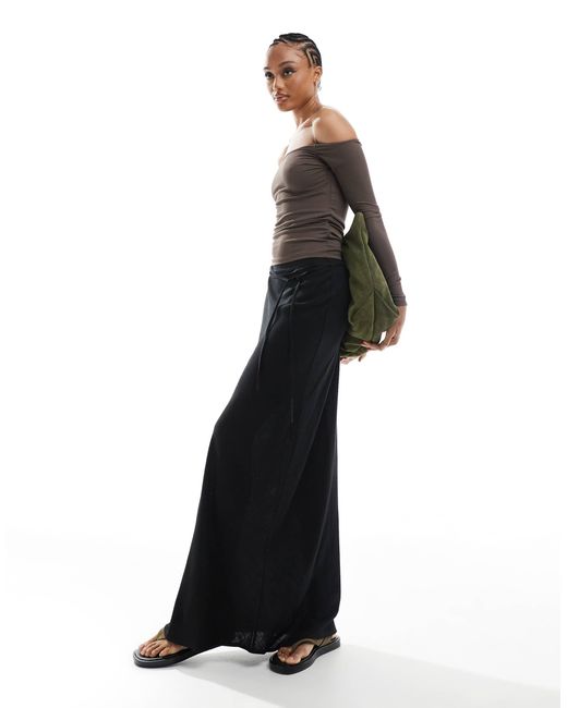 ASOS Black Asos design tall – asymmetrischer maxirock aus leinenmix