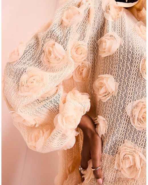 ASOS Pink 3d Floral Oversized Crochet Beach Shirt