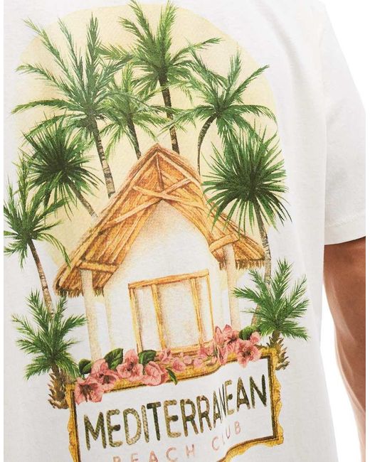 Camiseta Color Crema Extragrande Con Estampado De Palmera En La Espalda De -Blanco Jack & Jones de hombre de color Green