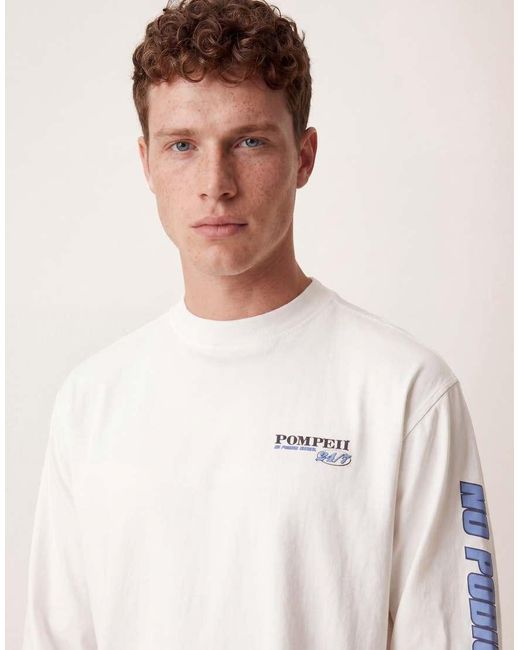 Pompeii UK White Pompeii 100% Cotton Long Sleeve T-shirt With Logo Back Print for men